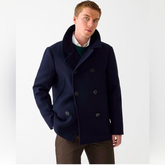 J. Crew navy Classic Peacoat with Double-Breasted Design anchor buttons sz med
